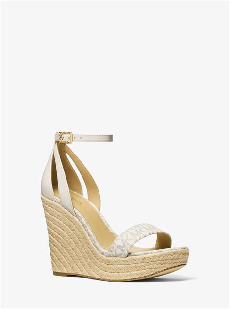 michael michael kors kimberly leather wedge sandal|Michael Kors silver wedge sandals.